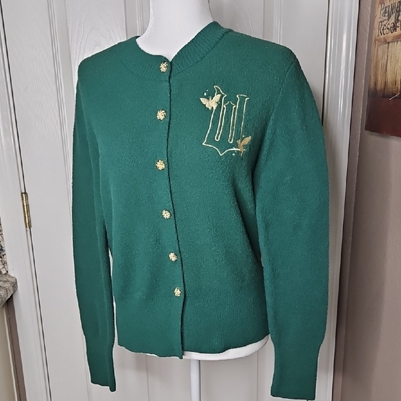 Paul Tazewell Sweaters - WICKED Green Cardigan gold Buttons with Embroidered W flying Monkey Size Medium